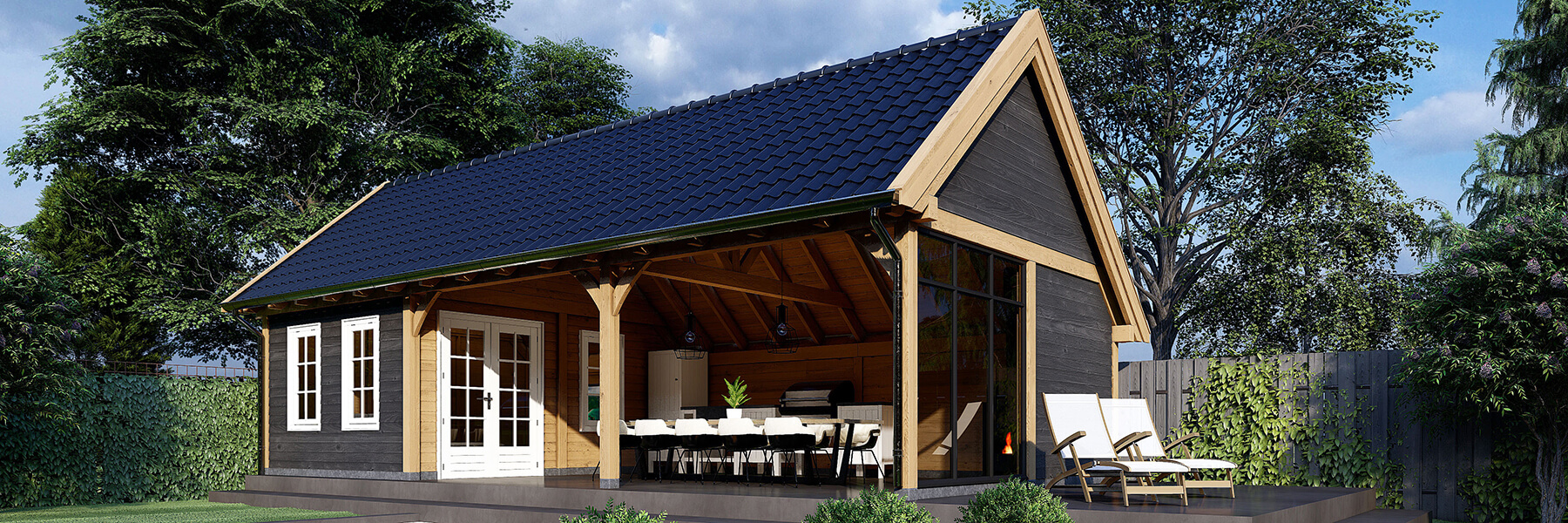 Houten overkapping met schuur