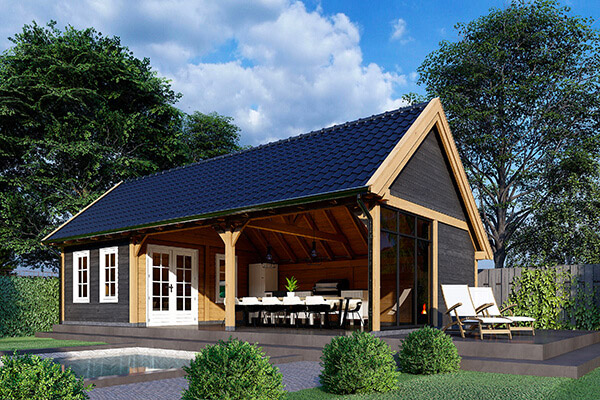 houten tuinhuis met overkapping